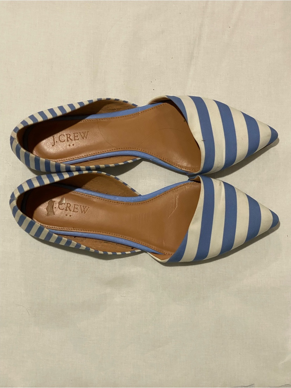 J. Crew Blue and White Striped Pointed D'Orsay Flats